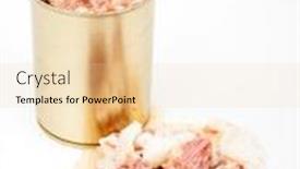  Presentation with canned meat - Presentation design consisting of canned-pork-meat-on-white background and a lemonade colored foreground