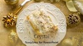  Presentation with golden christmas - Presentation design with cannelloni-over-golden-christmas-table background and a yellow colored foreground