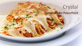  Presentation with ground beef - Presentation design enhanced with cannelloni-pasta-with-filling background and a  colored foreground