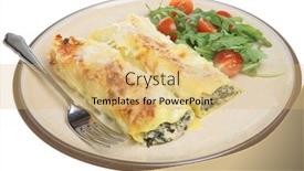  Presentation with spinach - Presentation theme having cannelloni pasta with pork spinach and ricotta background and a yellow colored foreground