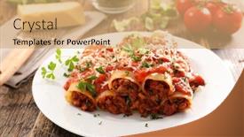  Presentation with tomato - PPT layouts featuring cannelloni-with-beef-and-tomato background and a coral colored foreground