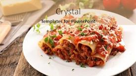  Presentation with beef - PPT theme with cannelloni-with-minced-beef background and a coral colored foreground