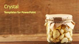  Presentation with canning - Slides featuring canning - canned garlic in glass jar background and a tawny brown colored foreground