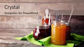 Presentation with canning - Theme having canning - jars of tasty jam background and a coral colored foreground