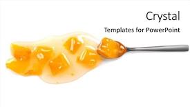  Presentation with jam - Slide deck having canning - spoon with sweet jam background and a white colored foreground