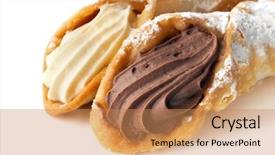  Presentation with pastries - Beautiful PPT theme featuring cannoli pastries traditional italian dessert backdrop and a coral colored foreground