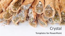  Presentation with pastries - Presentation theme enhanced with cannoli traditional italian pastries background and a sky blue colored foreground