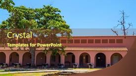  Presentation with photo display - Colorful slide set enhanced with cannon-are-on-display backdrop and a tawny brown colored foreground