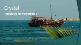  Presentation with old ship - Presentation theme having old sailing ship view background and a light blue colored foreground