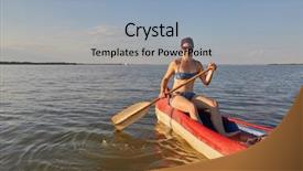  Presentation with filtered sunlight path - Presentation design with canoe - canoeing in late afternoon sunlight background and a light blue colored foreground