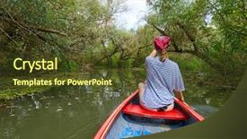  Presentation with beautiful mountains river lake sky nature - Colorful PPT theme enhanced with canoe - canoeing in pristine natural environment backdrop and a tawny brown colored foreground