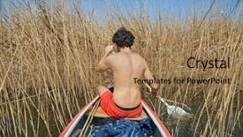  Presentation with airplane wing through airplane window - Slide deck having canoe - canoeing through wild landscape heading background and a coral colored foreground