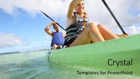 Presentation with caribbean - Cool new PPT theme with canoe - couple canoeing in transparent caribbean backdrop and a seafoam green colored foreground