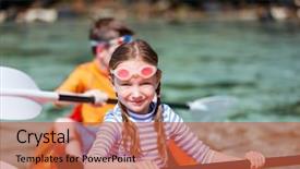  Presentation with water ocean - Slides with canoe - kids enjoying paddling in colorful background and a red colored foreground