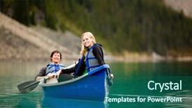  Presentation with golf trip - Beautiful presentation featuring canoe - portrait of a happy woman backdrop and a ocean colored foreground