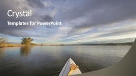  Presentation with paddle out hawaii - Slide deck enhanced with canoe bow with a paddle on a lake - wide angle fisheye perspective - lonetree reservoir near loveland colorado background and a gray colored foreground