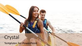  Presentation with beautiful moraine lake - Cool new theme with canoe ride - beautiful young couple kayaking backdrop and a coral colored foreground