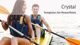  Presentation with kayaking - Slide deck featuring canoe ride - cheerful young couple kayaking background and a white colored foreground