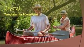  Presentation with lake - Colorful PPT layouts enhanced with canoeing-in-narrow-wild-passages backdrop and a tawny brown colored foreground