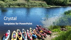  Presentation with banking bank vault door - Colorful presentation enhanced with canoes on a river-bank backdrop and a teal colored foreground