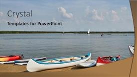  Presentation with sunlight - Presentation theme featuring canoes-parked-on-the-lakeside background and a light blue colored foreground