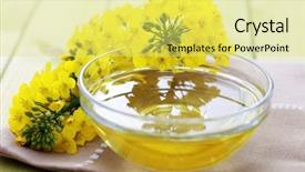  Presentation with edible oil - Colorful slides enhanced with canola - bowl of edible olive oil backdrop and a yellow colored foreground
