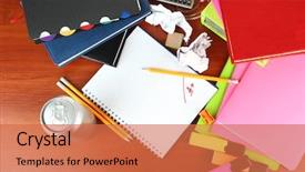  Presentation with workplace - PPT theme with energy drink cans - student's workplace background and a coral colored foreground