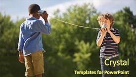  Presentation with telephone - Presentation theme having cans - two boys play tin can background and a tawny brown colored foreground