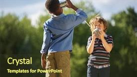  Presentation with telephone - Presentation theme featuring cans - two boys playing tin can background and a tawny brown colored foreground