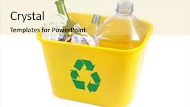 Presentation with recycle plastic - Cool new PPT layouts with cans paper and color glass backdrop and a yellow colored foreground