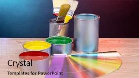  Presentation with bright - PPT theme enhanced with cans with bright colors brush background and a coral colored foreground