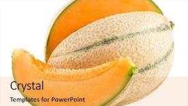  Presentation with melon - Cool new slide set with cantaloupe melon isolated on white backdrop and a yellow colored foreground
