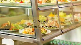  Presentation with food service - Presentation design featuring canteen self-service food display background and a yellow colored foreground