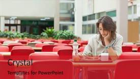  Presentation with sad lonely student sitting - Theme having canteen university - alone and sad female student background and a red colored foreground
