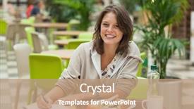  Presentation with student - Slide deck featuring canteen university - portrait of a smiling female background and a coral colored foreground