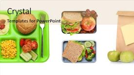  Presentation with school lunch - Slide set with canteen university - set of food for school background and a yellow colored foreground