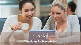  Presentation with mature students sitting at desks - Colorful slide deck enhanced with canteen university - two students sitting backdrop and a coral colored foreground