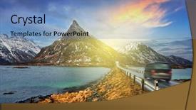  Presentation with empty road motion blur - Presentation design enhanced with cantilever bridge - car on road in norwegian background and a  colored foreground