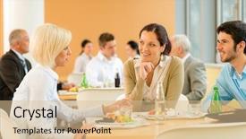  Presentation with canteen - Cool new PPT theme with cantine - cafeteria lunch young business people backdrop and a lemonade colored foreground