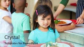  Presentation with lunch - Amazing PPT theme having cantine - elementary pupils collecting healthy lunch backdrop and a arctic colored foreground