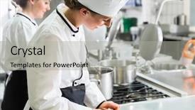 Presentation with canteen - Beautiful presentation theme featuring cantine - female chefs at work backdrop and a light gray colored foreground