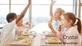  Presentation with canteen - Amazing presentation design having cantine - group of children backdrop and a coral colored foreground
