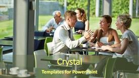  Presentation with team - Cool new slides with cantine - happy business team talking backdrop and a tawny brown colored foreground