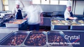  Presentation with chinese restaurant - Audience pleasing slide set consisting of cantine - kitchen of a chinese restaurant backdrop and a ocean colored foreground