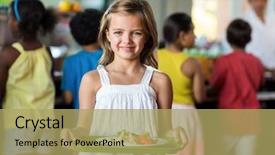  Presentation with classmates - Beautiful PPT layouts featuring cantine - portrait of cute schoolgirl holding backdrop and a yellow colored foreground