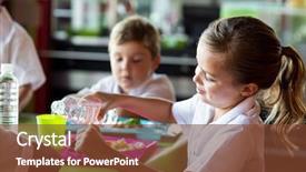  Presentation with pouring water - PPT layouts featuring cantine - smiling schoolgirl pouring water background and a tawny brown colored foreground