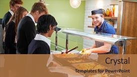  Presentation with served - Colorful slide deck enhanced with cantine - teenage students being served meal backdrop and a coral colored foreground