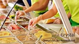  Presentation with cafeteria - Beautiful slide set featuring cantine - tray with cooked food backdrop and a yellow colored foreground