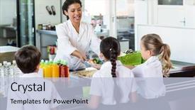  Presentation with canteen - Colorful PPT layouts enhanced with cantine - woman serving food to children backdrop and a light blue colored foreground