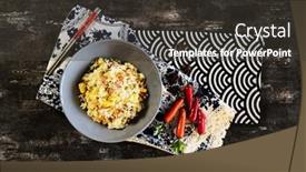  Presentation with rice - Colorful slide deck enhanced with cantonese-fried-basmati-rice backdrop and a dark gray colored foreground